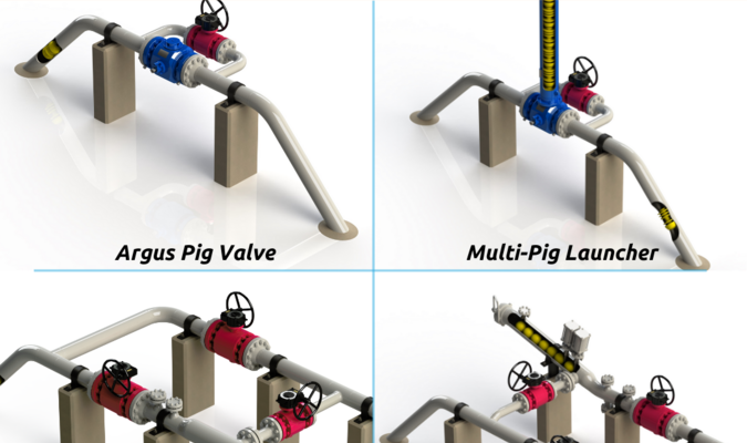 Four images of pigging stations