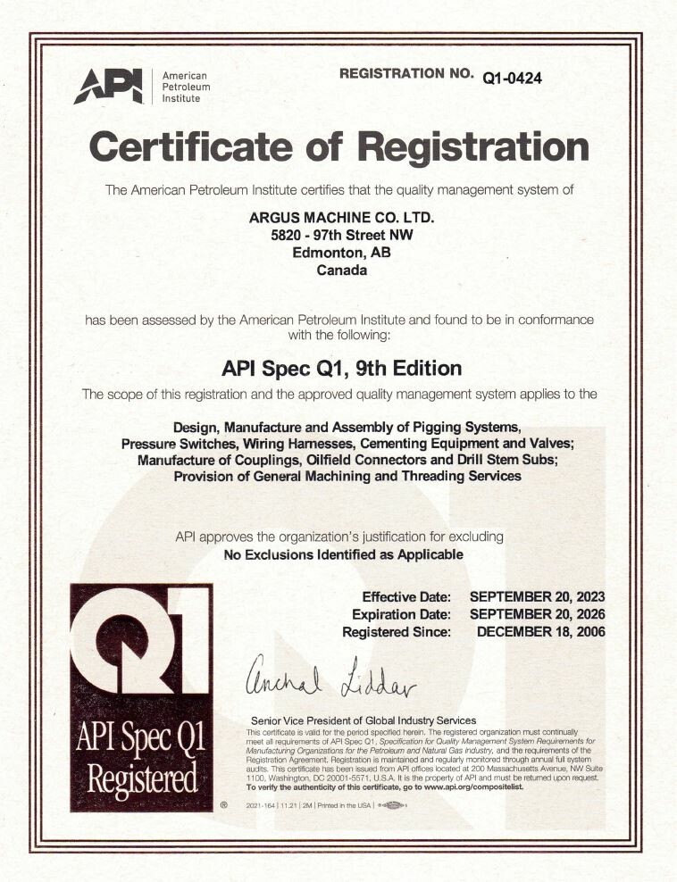 API Specification Q1 Certificate for Edmonton