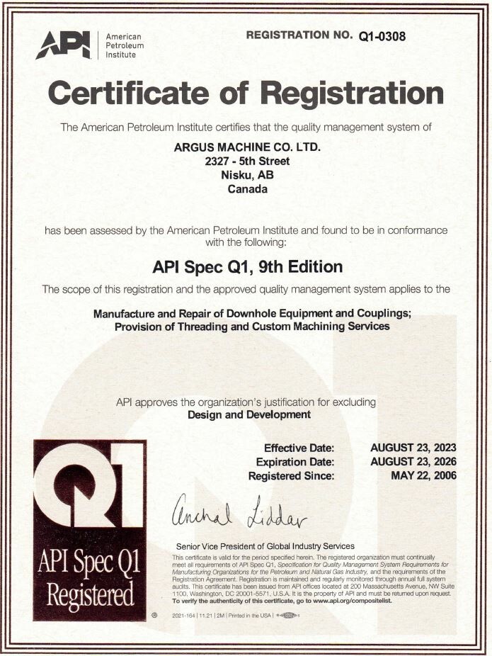 API Specification Q1 Certificate for Nisku